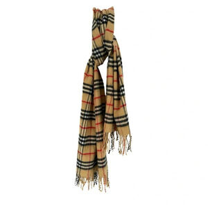 Burberry XL Cashmere Fringe Wrap Scarf Classic Tan Nova Check Plaid